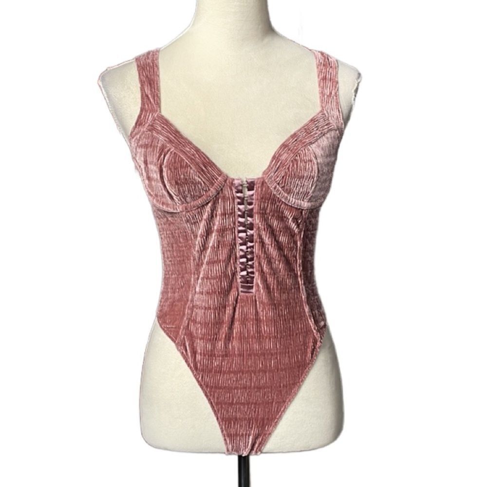 Urban Outfitters Out From Under Pink Crushed Velvet Bustier Bodysuit (Size:Small - Picture 5 of 16